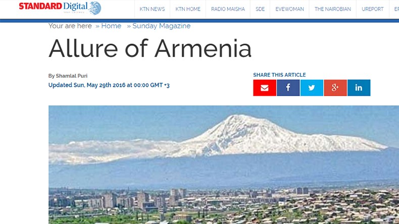 «The Standard»: В ближайшие годы Армения займет прочное место среди наиболее привлекательных туристических направлений мира