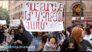Students and lecturers from the Yerevan Brusov State University of Languages and Social Sciences on Monday staged a protest